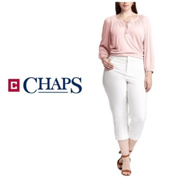 Chaps Womens White High Rise Stretch Twill Capris Pants Plus Size 24W New - Picture 7 of 8